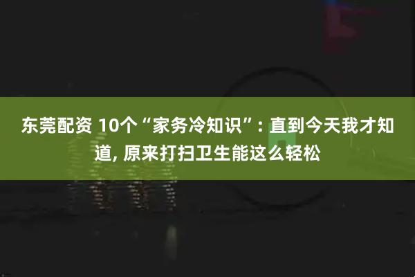 东莞配资 10个“家务冷知识”: 直到今天我才知道, 原来打扫卫生能这么轻松